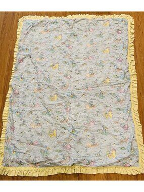 Vintage Handmade Baby Quilt Blanket Pastel Animals Floating in Water Ruffled